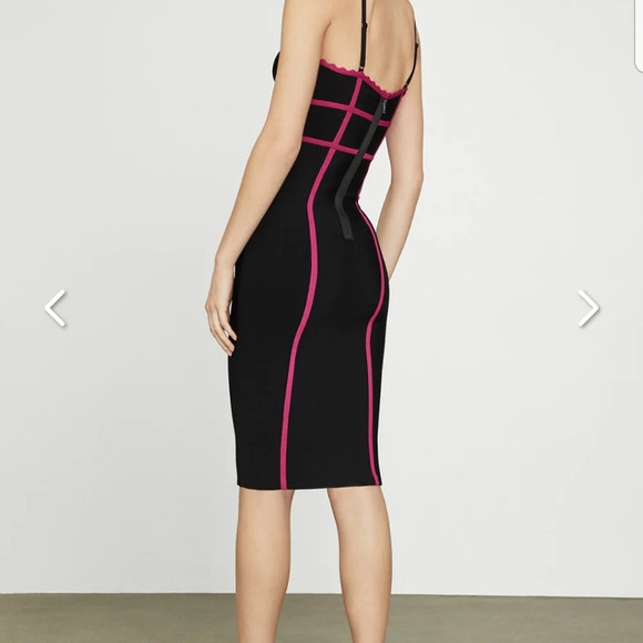 BCBGMaxAzria bodycon midi black/hot pink dress - NWT - size large - Picture 2 of 8